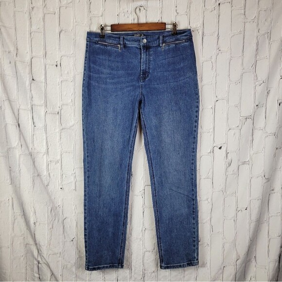 J. McLaughlin Yara Medium Indigo Blue Straight Tapered Leg Jeans - Picture 4 of 9